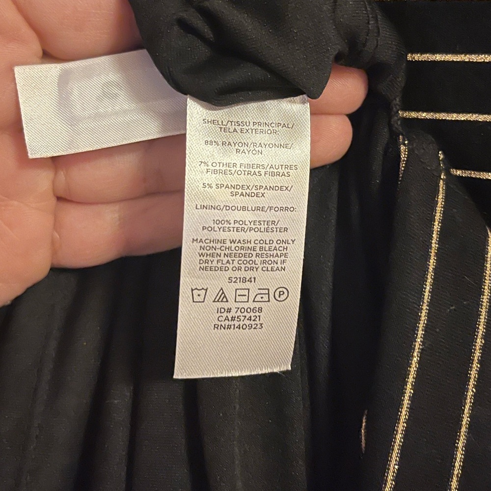Loft Black/Gold Striped Long Sleeve Faux Tie Wrap Dress - Picture 3 of 3